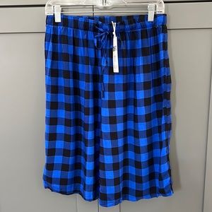 NWT{Ochenta}Woman’s Sz 8 Blue/Blk Plaid Knee Length Lounge PJ Shorts